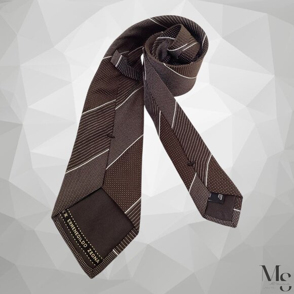 ERMENEGILDO ZEGNA XL Brown Striped Luxury Silk Tie Italy W: 3.25" EX COND - Picture 2 of 6